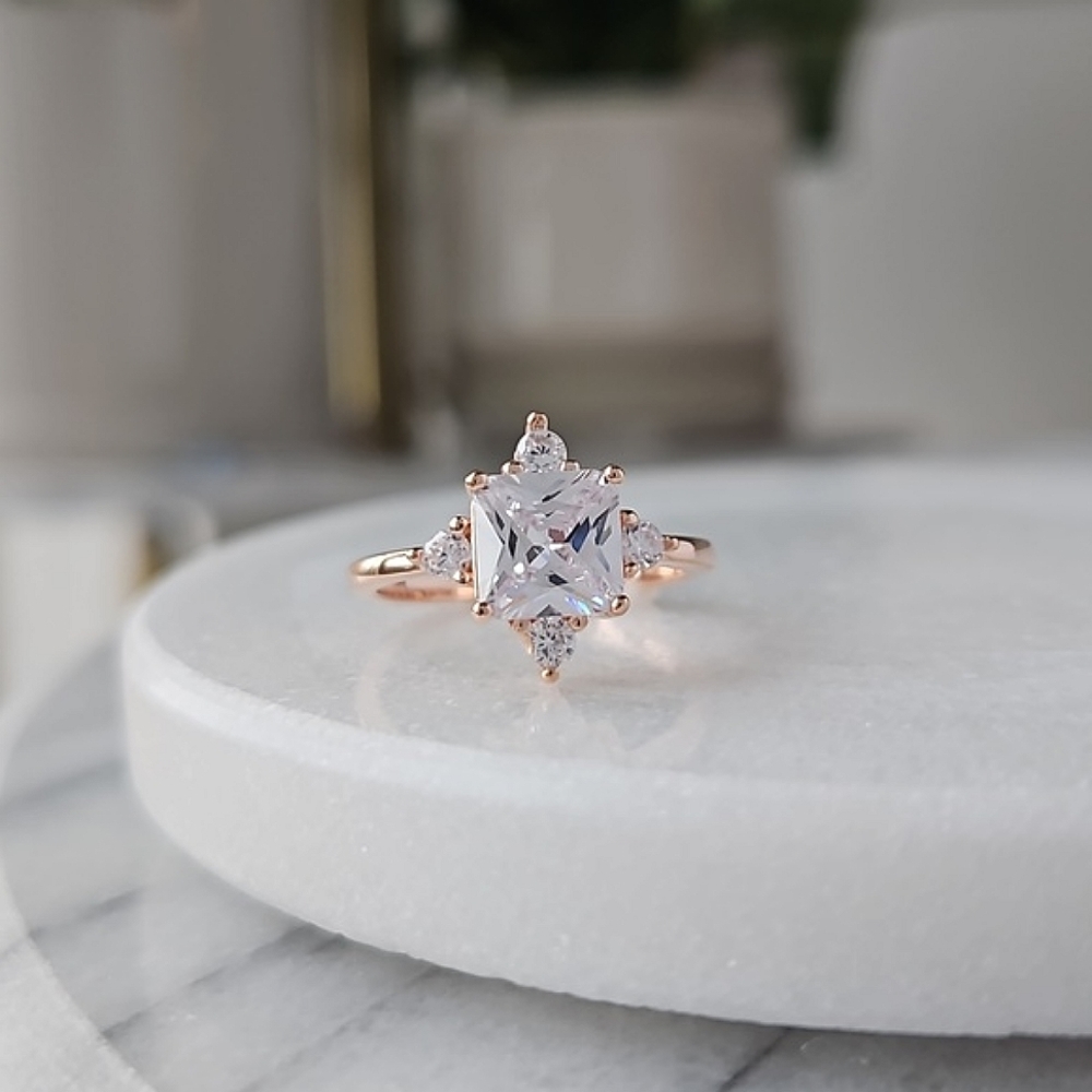 Charmed Aroma Rose Gold ring with clear CZ gemstone, size 7, 925 Sterling Silver